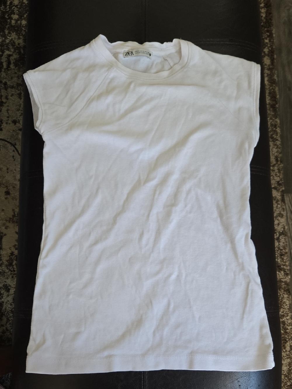 Zara White Cap-Sleeve Crewneck Top